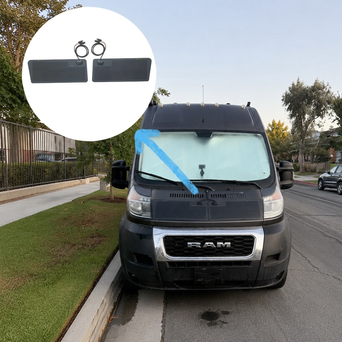Ram ProMaster hood solar panel